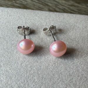 7MM Dyed Cultured Pearl Earrings on 925 Sterling Silver Posts NWOT Pink